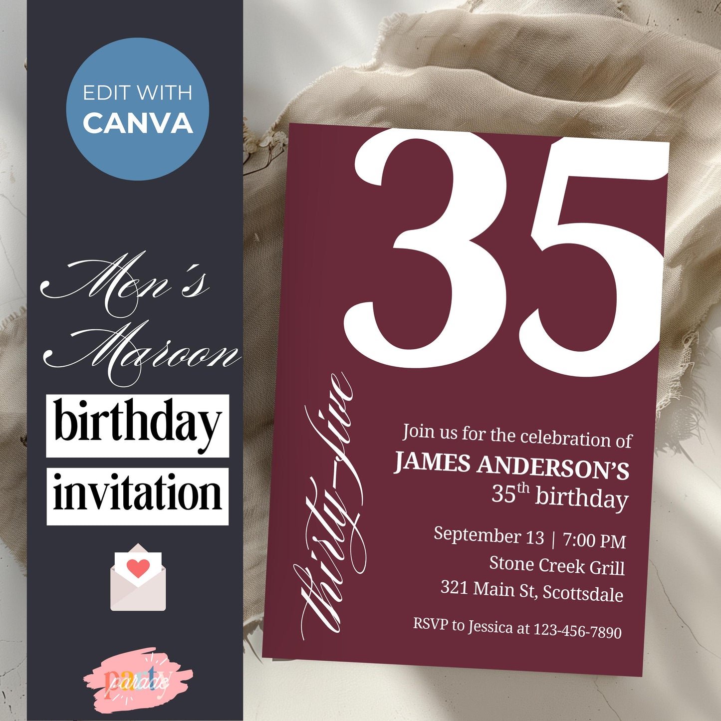 35th Birthday Invitation 35th Birthday Invite 35th Birthday for Him 35th Birthday Invitation for Him 35th Birthday Invitations for Men 0007