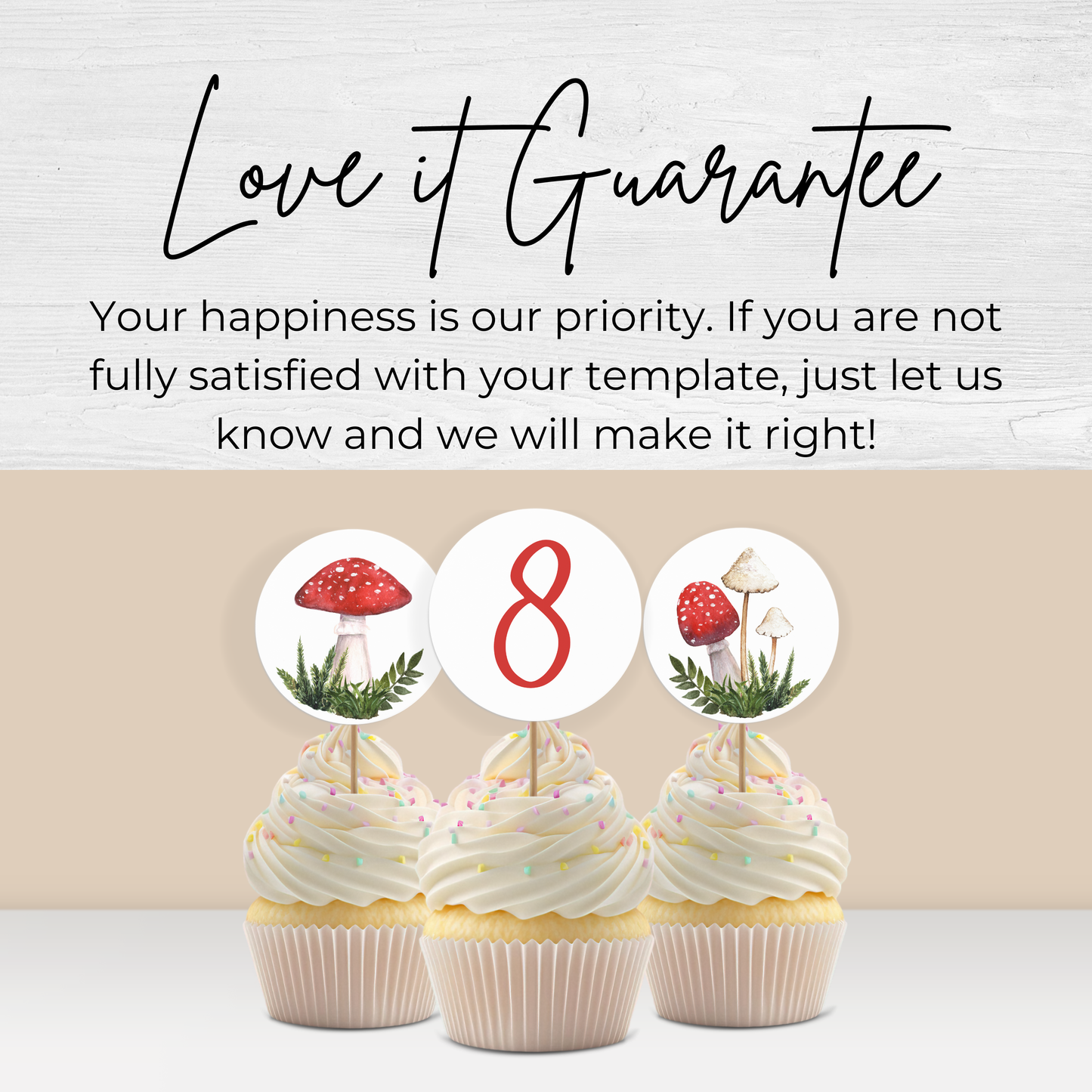 8th Birthday Mushroom Cupcake Toppers: Printable Fungi Party Decor 0004