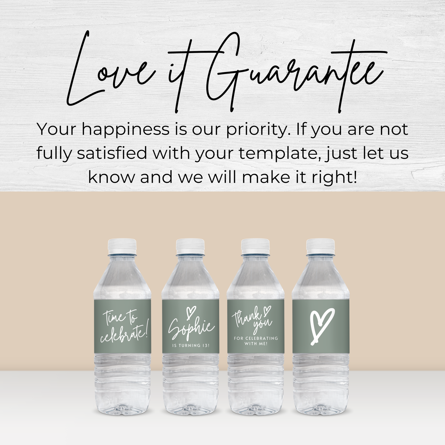 13th Birthday Sage Green Water Bottle Labels Printable Girl Party Favor Sage Green Thirteenth Birthday Teen Girl Minimalist Decoration 0003