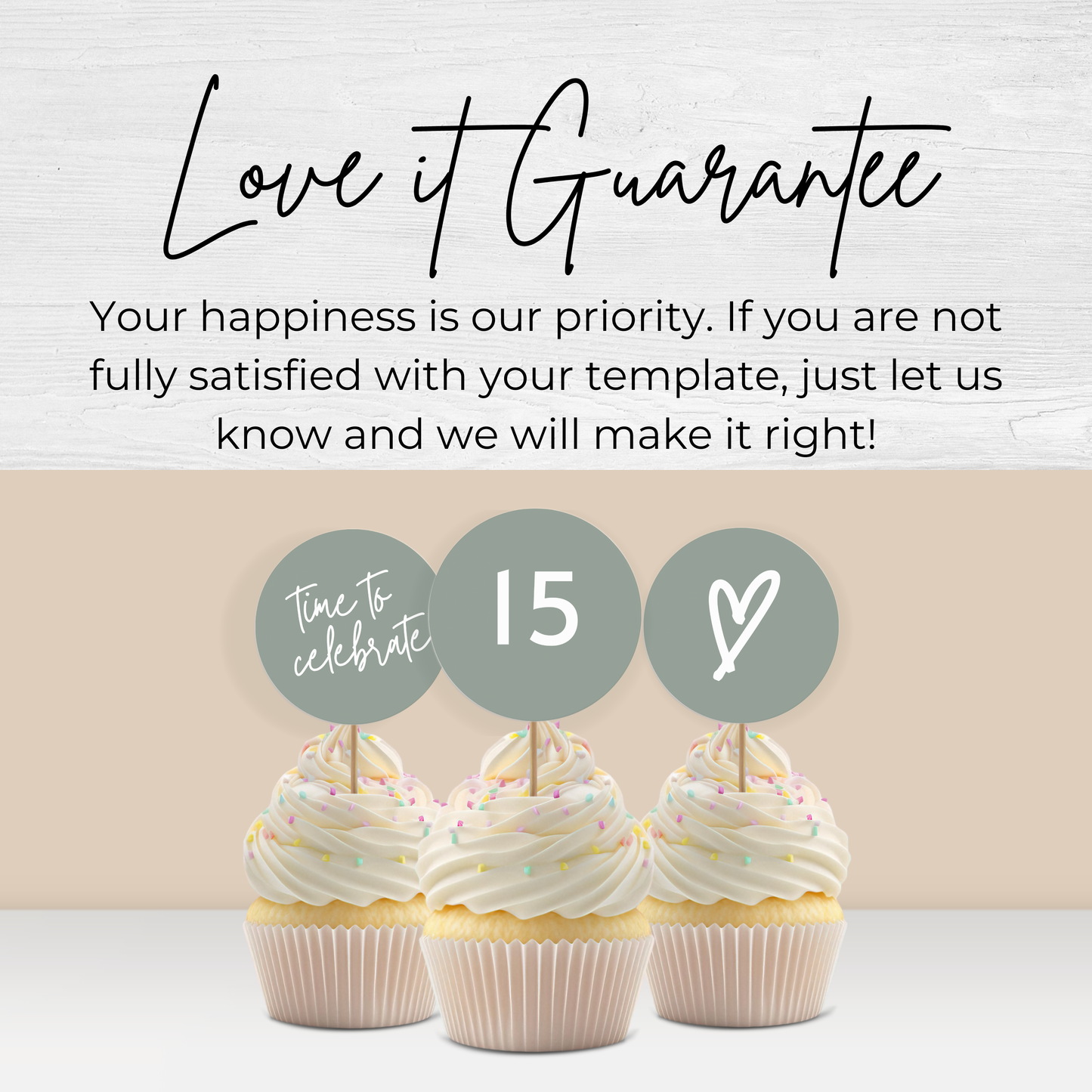 15th Birthday Cupcake Toppers: Sage Green Teen Girl Printable Party Decor 0003