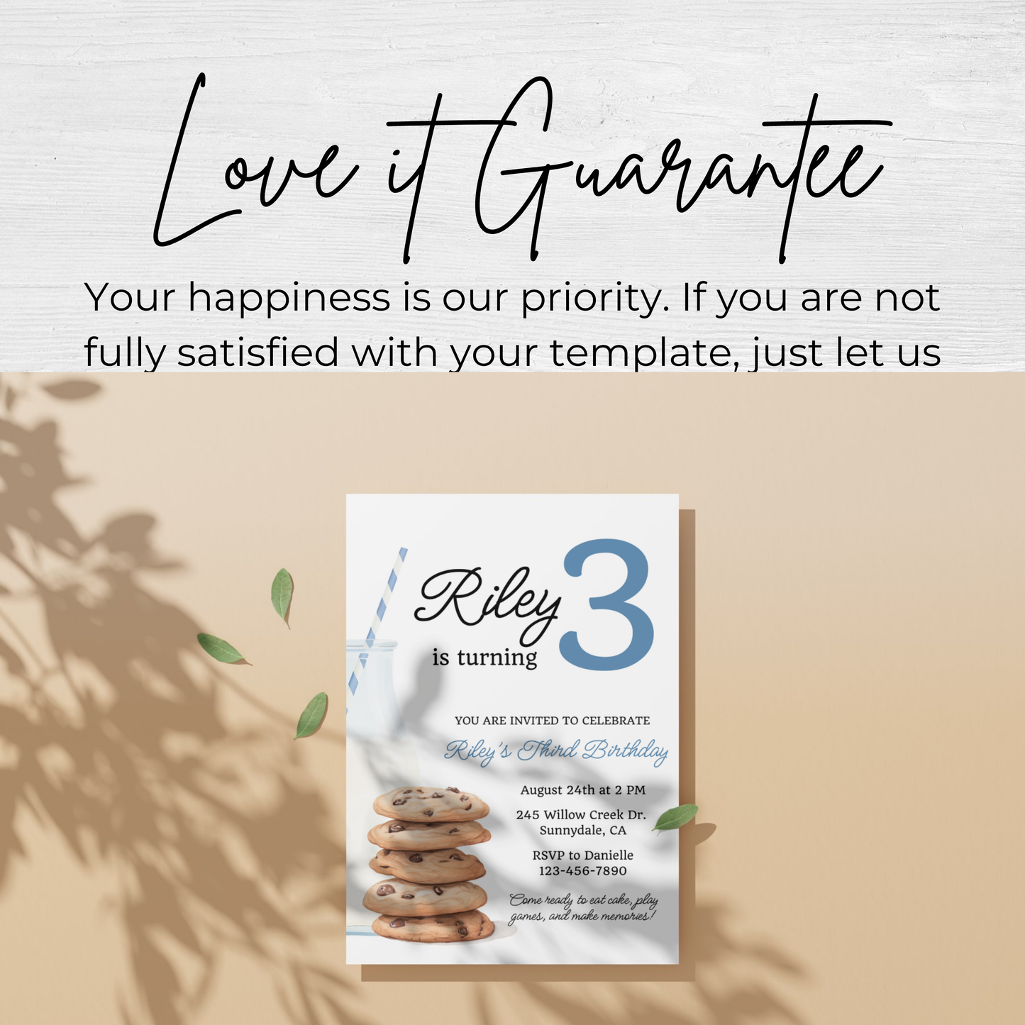 Cookies and Milk 3rd Birthday Invite: Printable Invitation Template 0005