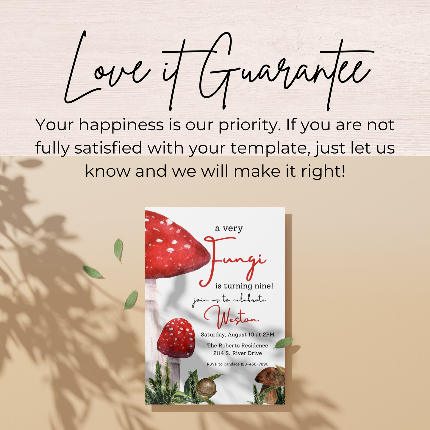 Mushroom 9th Birthday Invitation Template: Fungi Invite Digital Download 0004