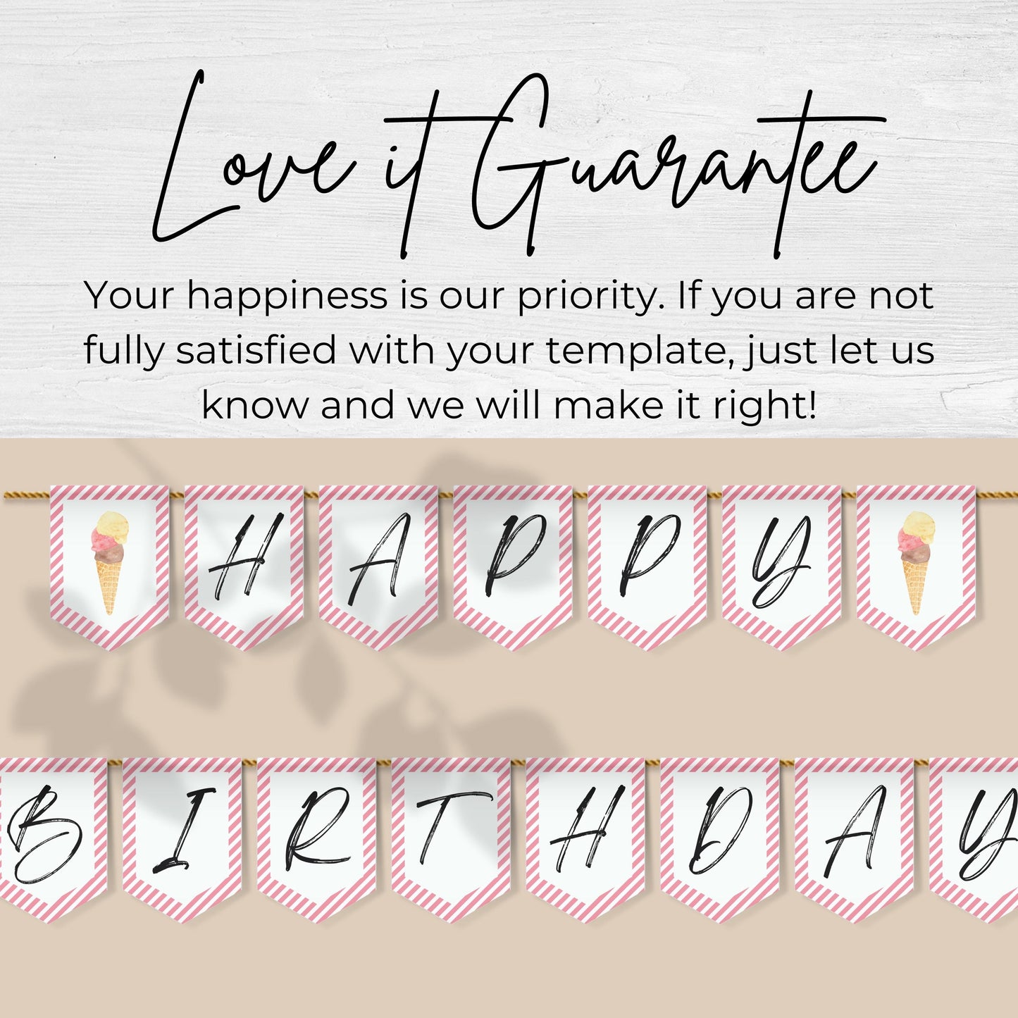 Ice Cream Happy Birthday Banner Sweet Party Banner Here's the Scoop Party Scoops of Fun Flag Printable Banner Girl Party Bunting 0002