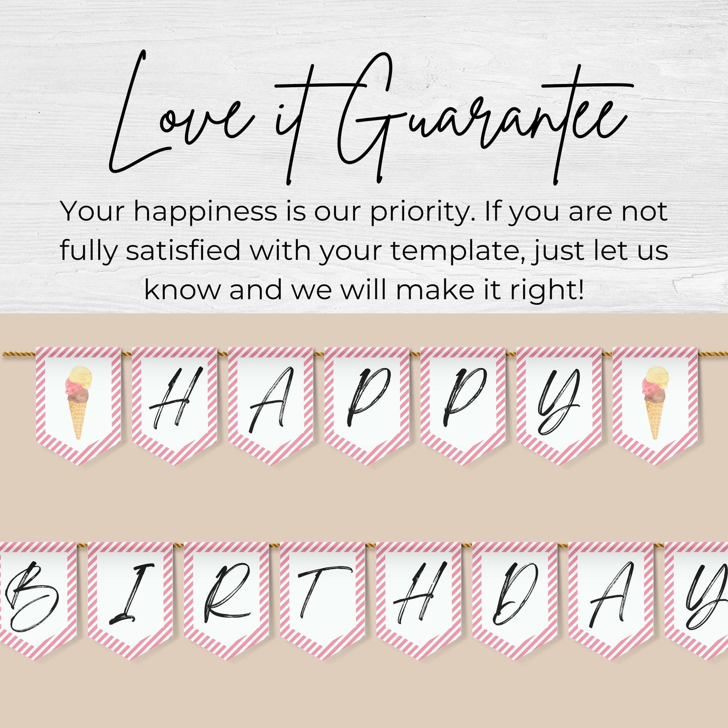 Ice Cream Party Alphabet Banner Letters A to Z Numbers Symbols Happy Birthday Banner Here's the Scoop Party Scoops of Fun Flag Banner 0002