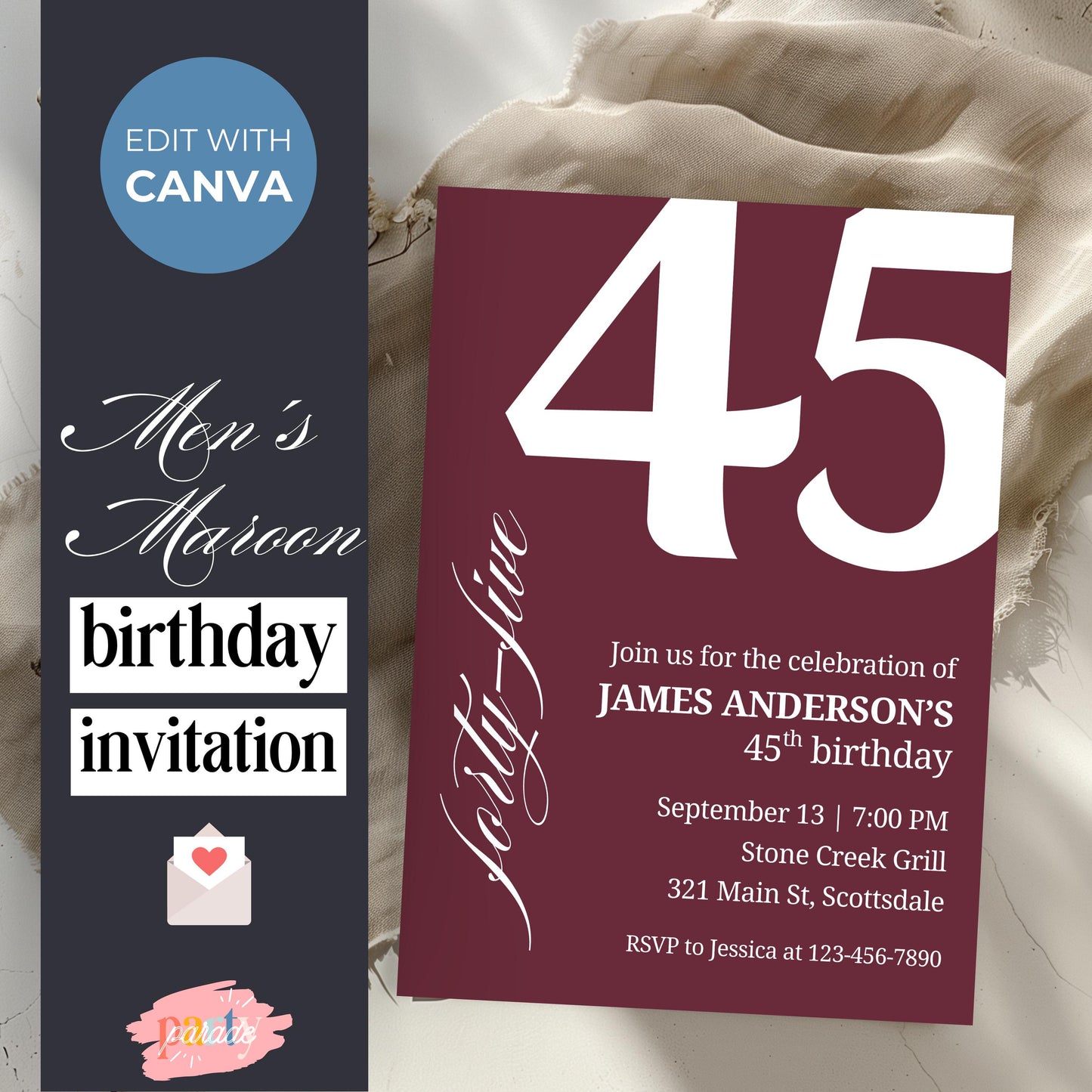 45th Birthday Invitation for Men 45th Birthday Invite 45th Birthday for Him 45th Birthday Invitation 45th Birthday Invitation for Him 0007