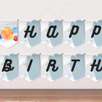 Space Happy Birthday Banner Space Party Decorations Out of This World Birthday Bunting Outer Space Party Birthday Solar System Party 0001