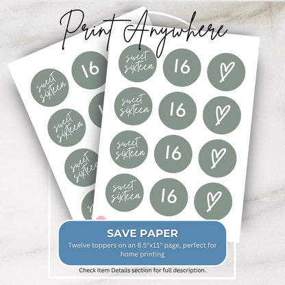 Cupcake Toppers Sage Green Sweet Sixteen Cupcake Toppers Sweet 16 Sage Green Cupcake Decorations for 16th Birthday Teenage Girl Decor 0003