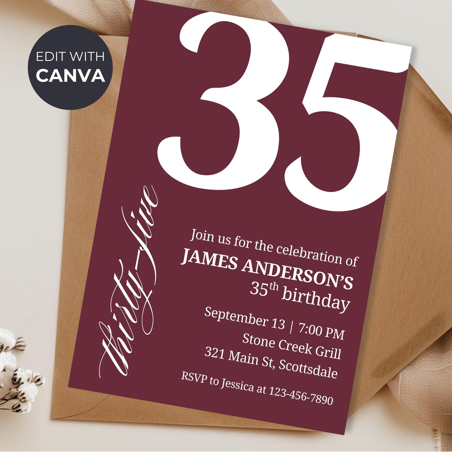 35th Birthday Invitation 35th Birthday Invite 35th Birthday for Him 35th Birthday Invitation for Him 35th Birthday Invitations for Men 0007