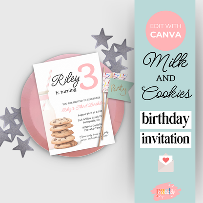 Cookies and Milk 3rd Birthday Invite: Printable Invitation Template 0009