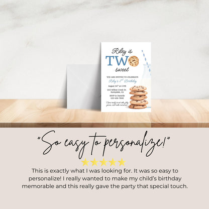 Two Sweet Cookie Birthday Invitation Second Birthday Milk Cookies Party 2nd Birthday Cookie Sweet Celebration Toddler Boy Birthday Cute 0005