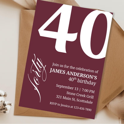 40th Birthday Invitation for Men 40th Birthday Invite 40th Birthday for Him 40th Birthday Invitation 40th Birthday Invitation for Him 0007