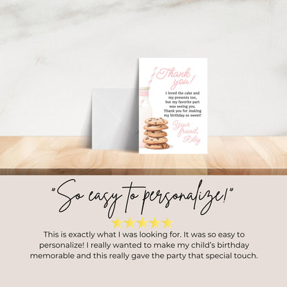 Milk and Cookies Thank You Note Birthday Template Editable Sweet Cookie Party Thank You Card Tough Cookie Party Thank You Letter 0009