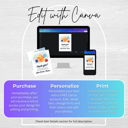 Thank You Note Space Birthday Template Editable Boy Out of This World Thank You Card Solar System Party Galaxy Birthday Party 0001