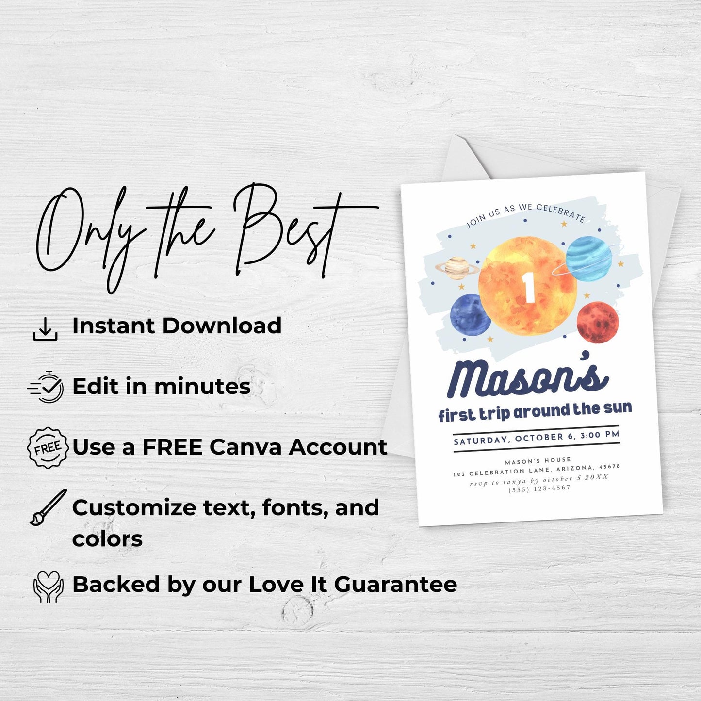 First Trip Around the Sun Birthday Invitation Space Party Editable Outer Space Invite Out of This World Galaxy Solar System Party 0001