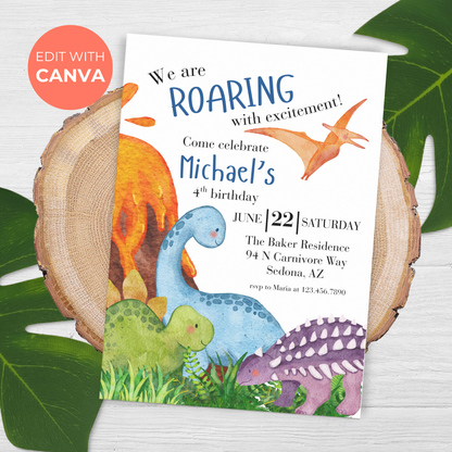 4th Birthday Dinosaur Invitation: Editable Printable Invite for Boys Dinosaur Theme 0008