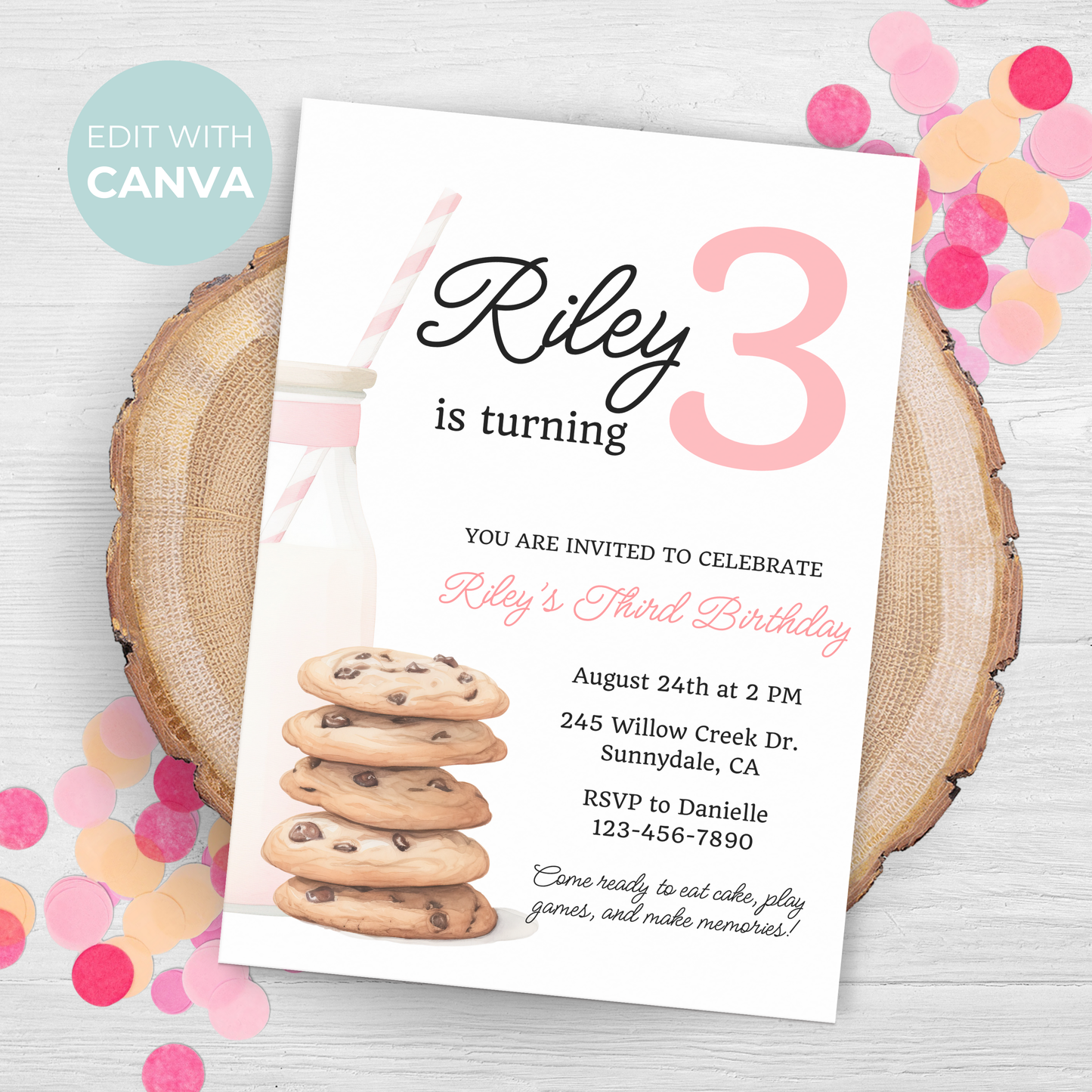 Cookies and Milk 3rd Birthday Invite: Printable Invitation Template 0009