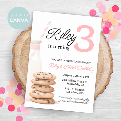 Cookies and Milk 3rd Birthday Invite: Printable Invitation Template 0009