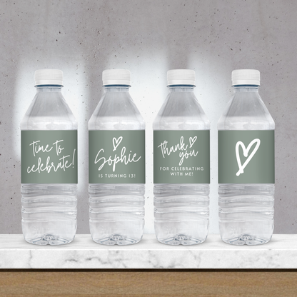 13th Birthday Sage Green Water Bottle Labels Printable Girl Party Favor Sage Green Thirteenth Birthday Teen Girl Minimalist Decoration 0003