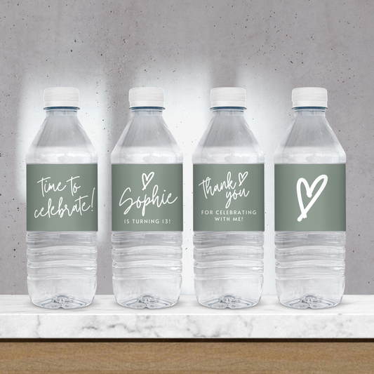 13th Birthday Sage Green Water Bottle Labels Printable Girl Party Favor Sage Green Thirteenth Birthday Teen Girl Minimalist Decoration 0003