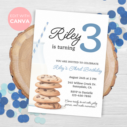 Cookies and Milk 3rd Birthday Invite: Printable Invitation Template 0005