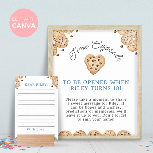 Time Capsule Sign and Notes One Tough Cookie Party Decoration Time Capsule One Sweet Cookie Sign Milk and Cookies Theme First Birthday 0005