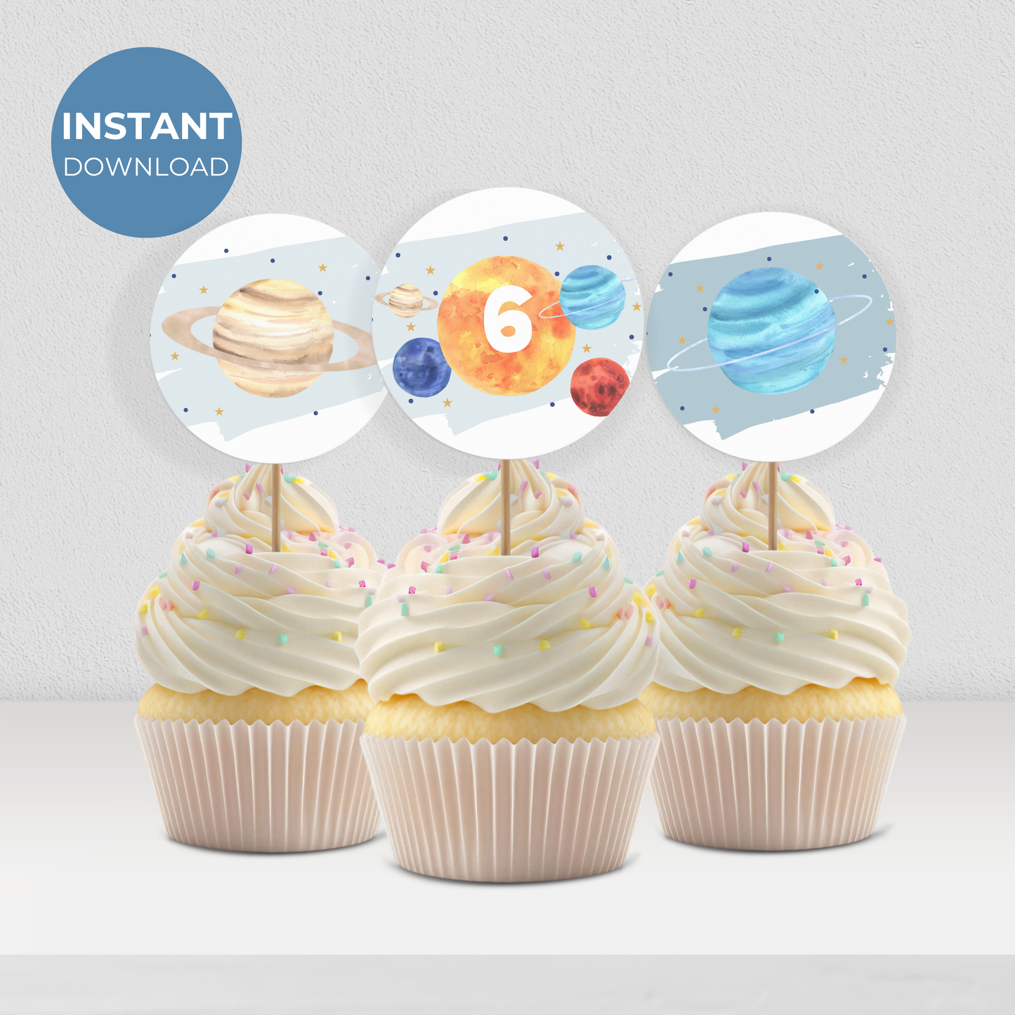 Out of This World Cupcake Toppers 6th Birthday Space Party Decorations Solar System Party Birthday Decor Party Supplies Cake Topper 0001