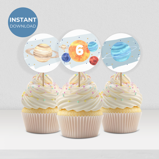 Out of This World Cupcake Toppers 6th Birthday Space Party Decorations Solar System Party Birthday Decor Party Supplies Cake Topper 0001