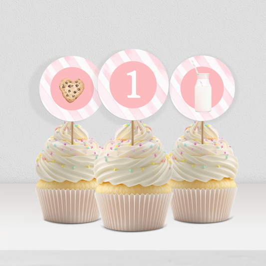 Cookies and Milk 1st Birthday Cupcake Toppers: One Sweet Cookie Printable Party Decor