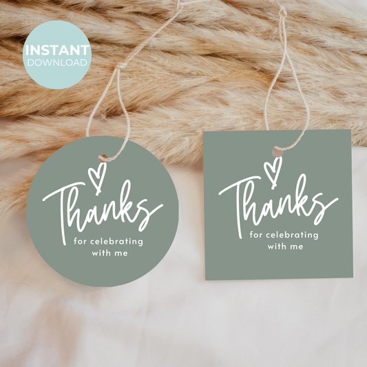 Sage Green Favor Tag Teenage Sage Green Birthday Party Favor Tag Sage Green Hanging Tag Sage Green Thank You Tag Circle Tag Square Tag 0003