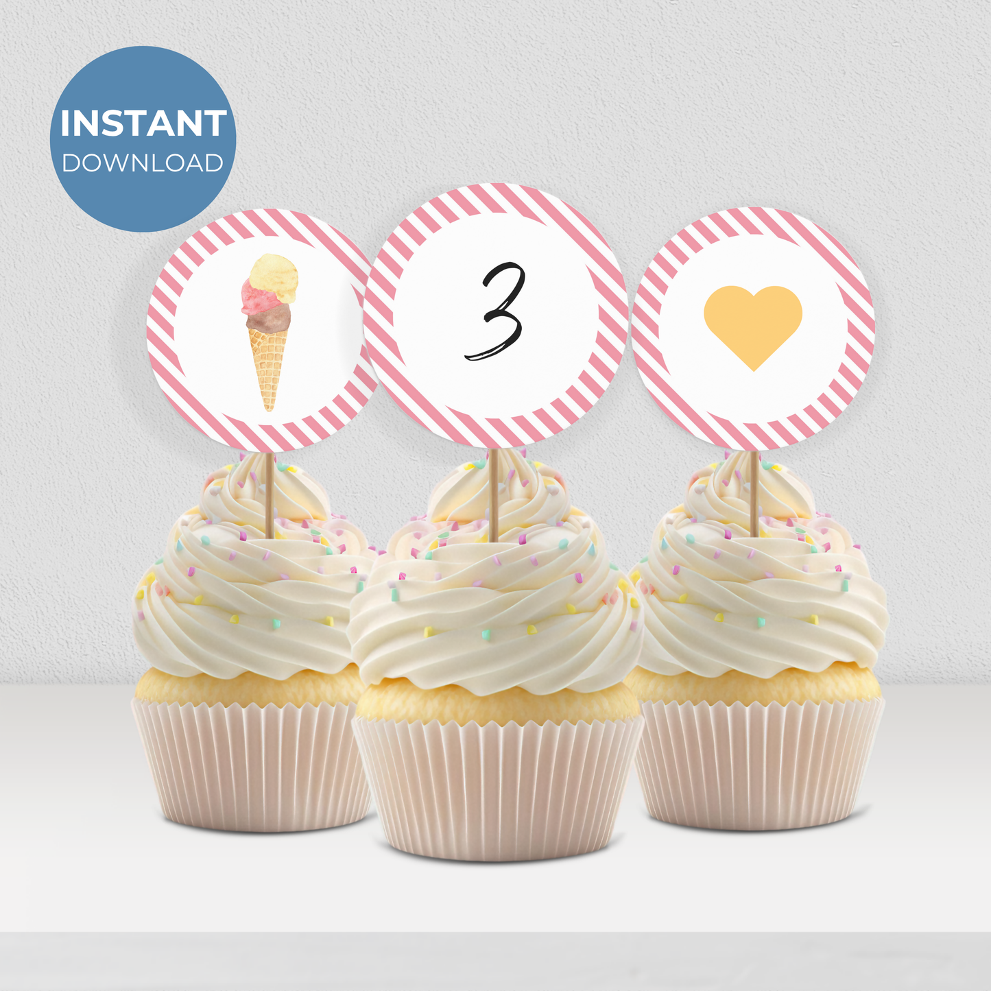 Cupcake Toppers 3rd Birthday Ice Cream Party Decorations Here's the Scoop Third Birthday Decor Party Supplies Sweet Birthday Cake Top 0002