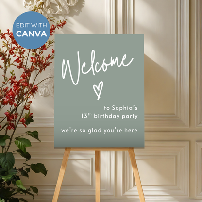 13th Birthday Party Welcome Sign: Editable Digital Download Sign 0003