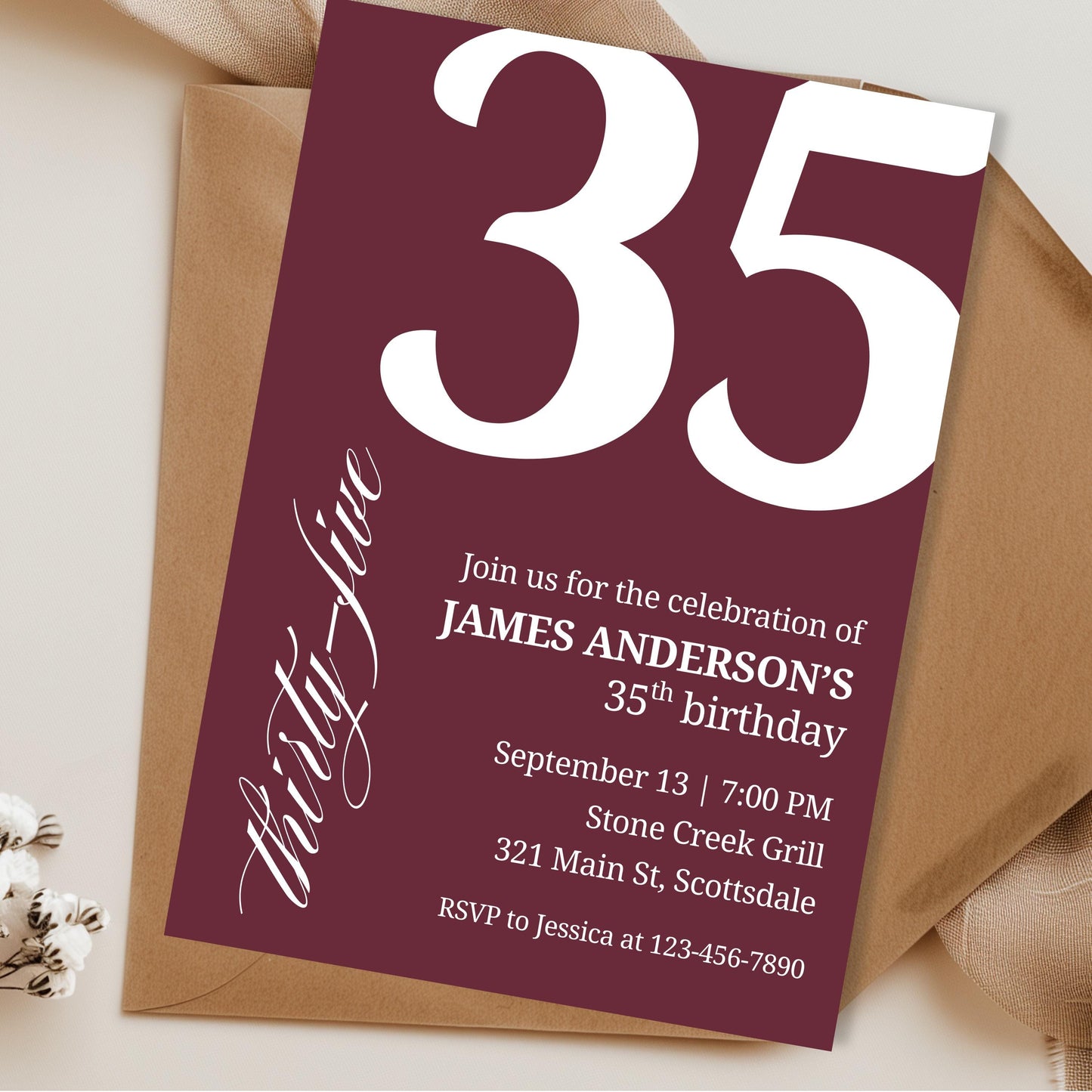 35th Birthday Invitation 35th Birthday Invite 35th Birthday for Him 35th Birthday Invitation for Him 35th Birthday Invitations for Men 0007