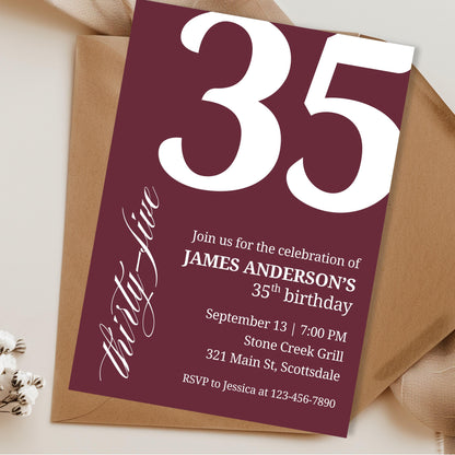 35th Birthday Invitation 35th Birthday Invite 35th Birthday for Him 35th Birthday Invitation for Him 35th Birthday Invitations for Men 0007
