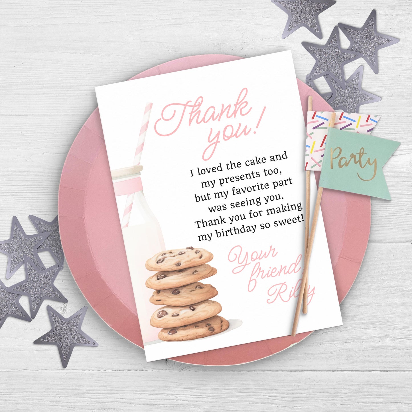 Milk and Cookies Thank You Note Birthday Template Editable Sweet Cookie Party Thank You Card Tough Cookie Party Thank You Letter 0009