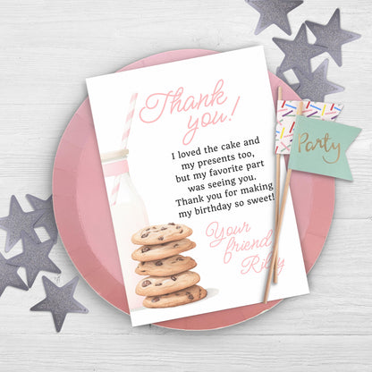 Milk and Cookies Thank You Note Birthday Template Editable Sweet Cookie Party Thank You Card Tough Cookie Party Thank You Letter 0009