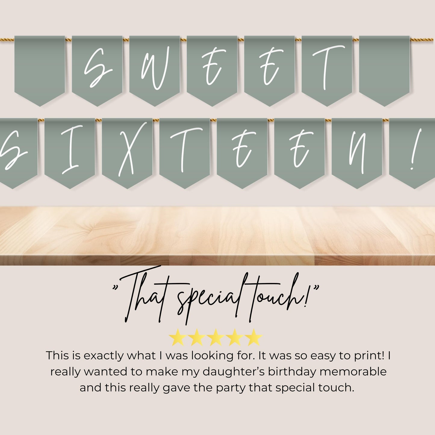 Sage Green Sweet Sixteen Banner Sage Green Party Banner Letters Banner Sage Green Teen Party Sweet 16 Flag Happy Birthday Flags 0003