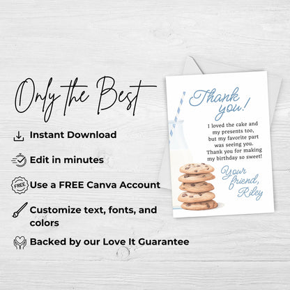 Milk and Cookies Thank You Note Birthday Template Editable Sweet Cookie Party Thank You Card Tough Cookie Party Thank You Letter 0005