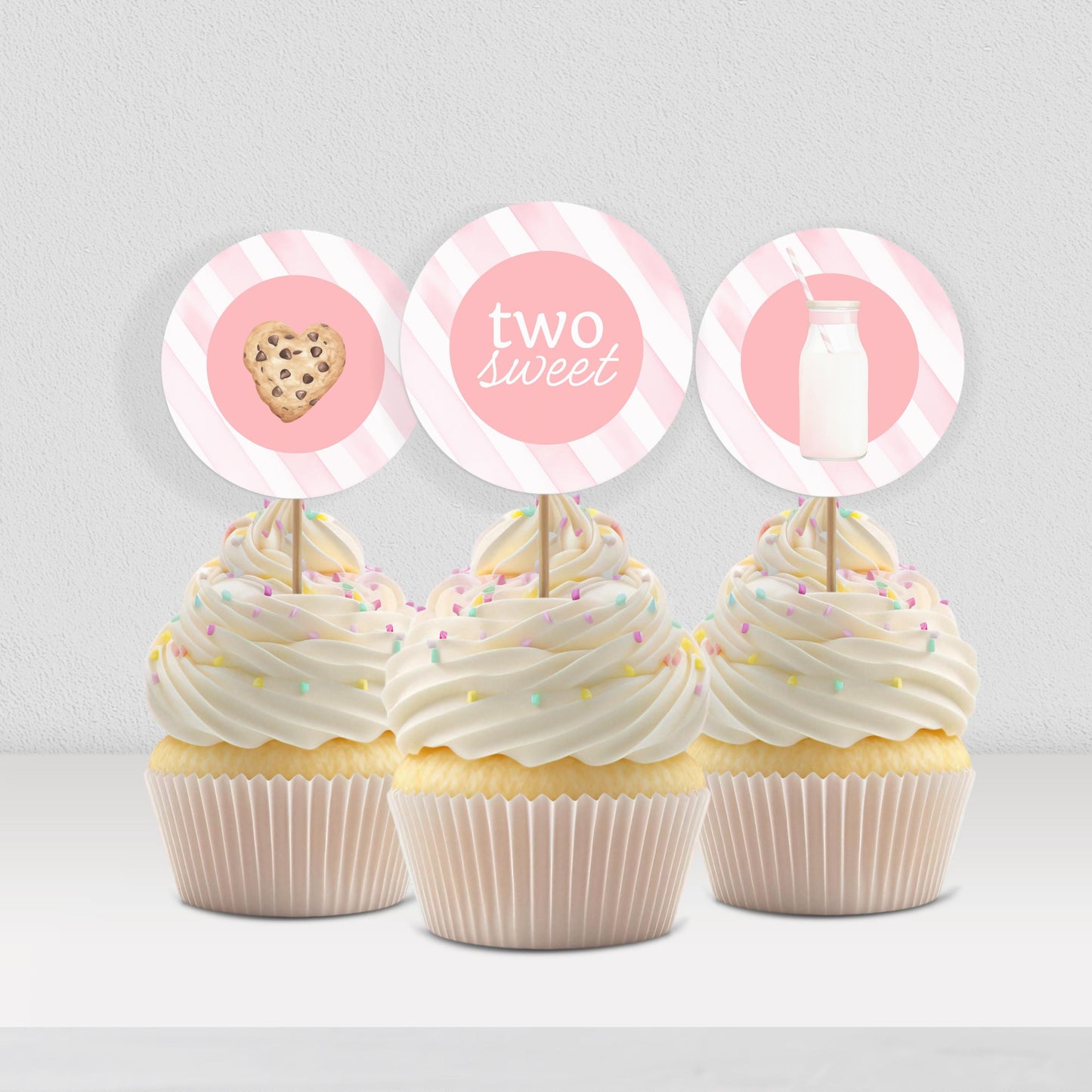 Two Sweet Cookie Birthday Cupcake Toppers Second Birthday Milk Cookies Cake Topper 2nd Birthday Cookie Sweet Celebration Birthday 0009