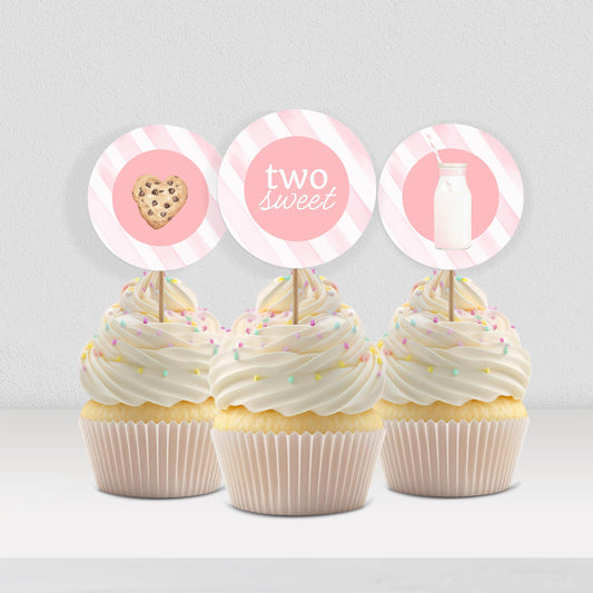 Two Sweet Cookie Birthday Cupcake Toppers Second Birthday Milk Cookies Cake Topper 2nd Birthday Cookie Sweet Celebration Birthday 0009
