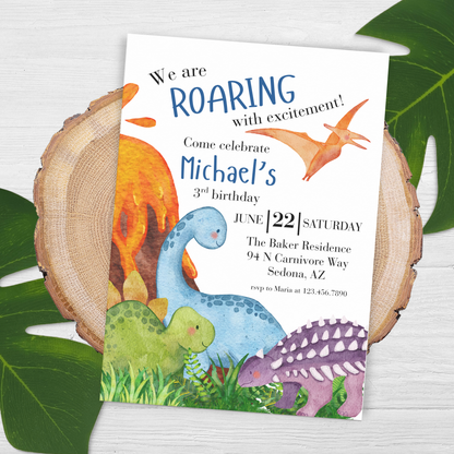 Dinosaur Third Birthday Invitation Third Dinosaur Birthday Dinosaur Invitation 3rd Birthday Invite Boy Third Birthday Dinosaur 0008