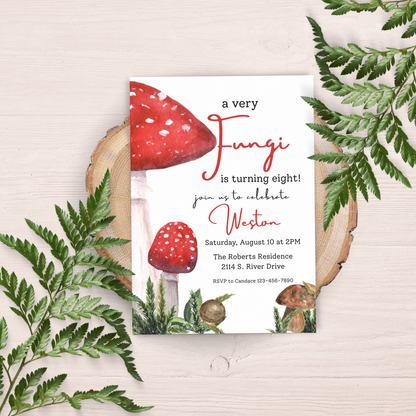 Mushroom 8th Birthday Invitation Template: Digital Download 0004
