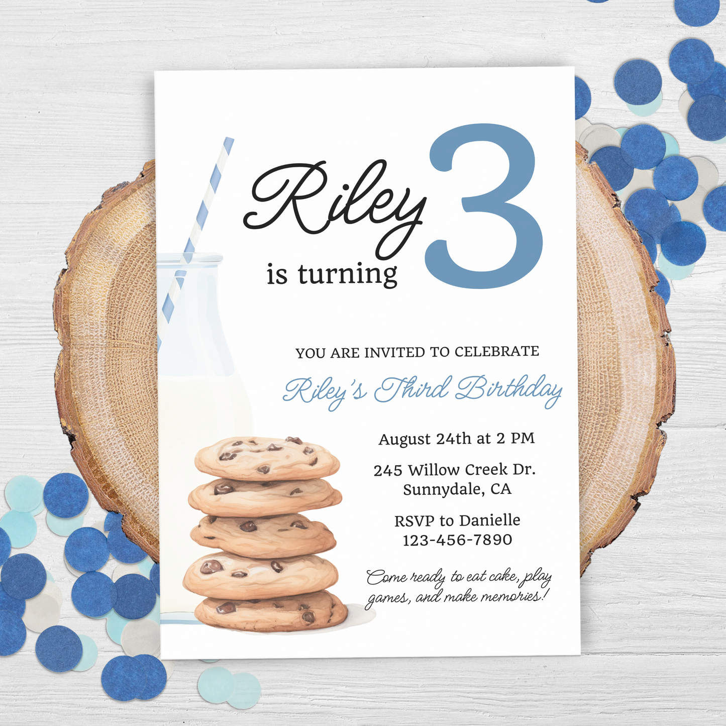 Cookies and Milk 3rd Birthday Invite: Printable Invitation Template 0005