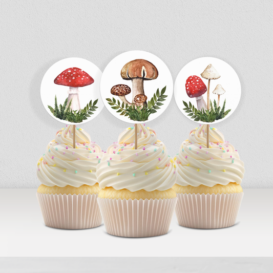 Cupcake Toppers Mushroom Birthday Cupcake Toppers Fungi Birthday Cupcake Decorations Cottagecore Birthday Decor for Boy Woodland Party 0004