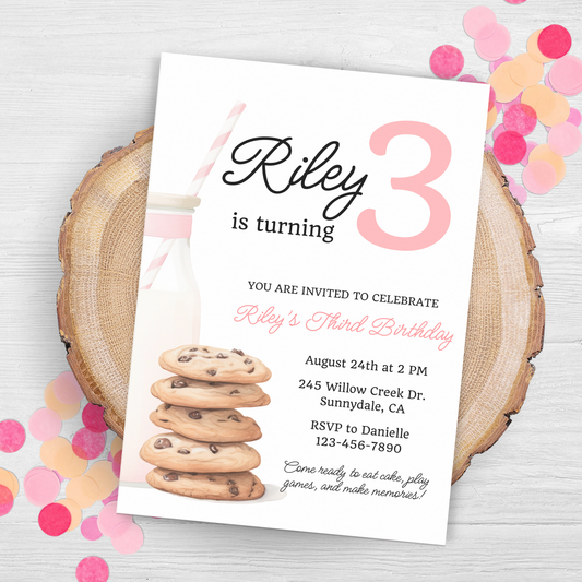 Cookies and Milk 3rd Birthday Invite: Printable Invitation Template 0009