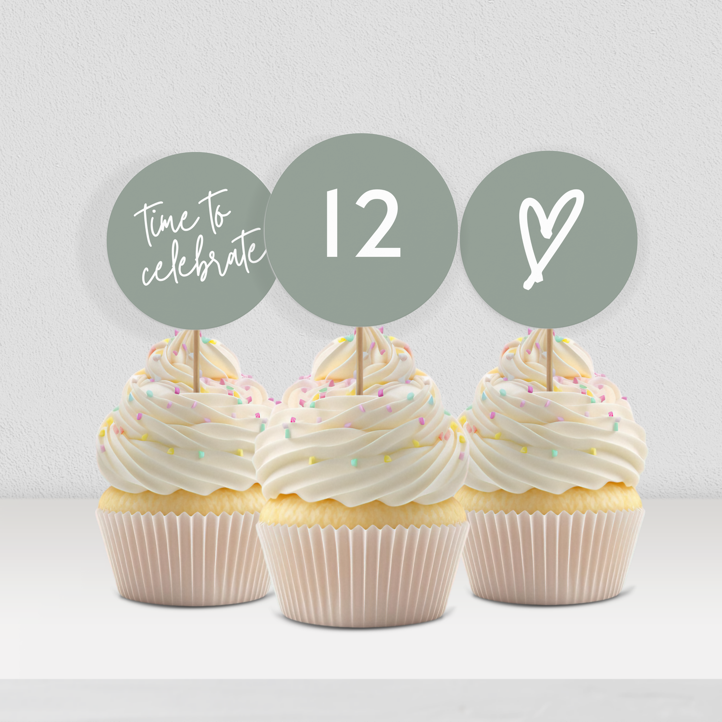 Cupcake Toppers Sage Green Twelfth Birthday Cupcake Toppers 12th Birthday Sage Green Cupcake Decorations Teenage Girl Birthday Decor 0003