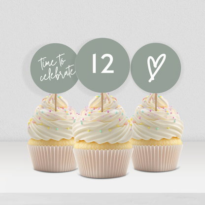 Cupcake Toppers Sage Green Twelfth Birthday Cupcake Toppers 12th Birthday Sage Green Cupcake Decorations Teenage Girl Birthday Decor 0003