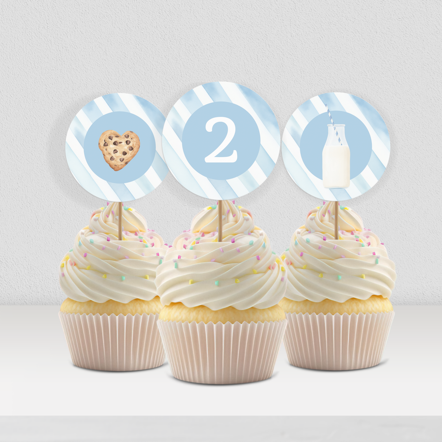 Milk and Cookies Cupcake Toppers: Printable Birthday Party Decorations 0005