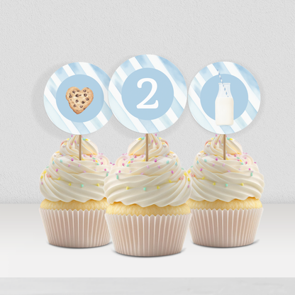 Milk and Cookies Cupcake Toppers: Printable Birthday Party Decorations 0005