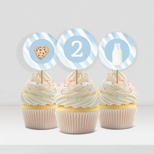 Milk and Cookies Cupcake Toppers: Printable Birthday Party Decorations 0005