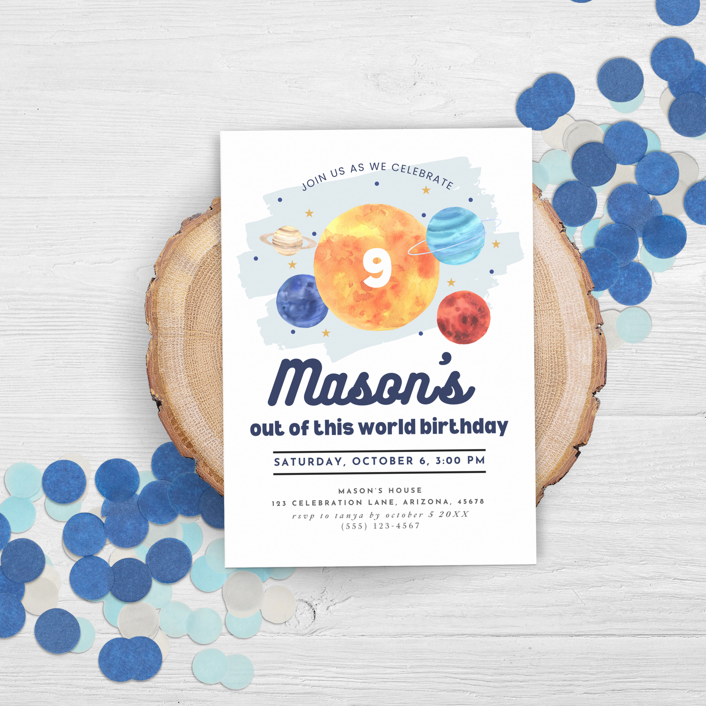 Space 9th Birthday Invitation Ninth Birthday Boy Invite Outer Space Party Galaxy Out of This World Birthday Party Solar System Party 0001